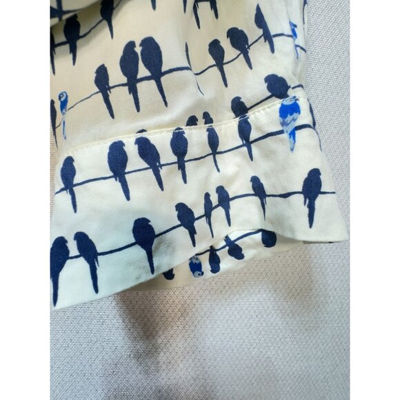 Jane And Delancey Button Front Blouse Women 3X White Bird Print Roll Tab Sleeves - Picture 9 of 12